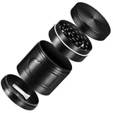 Spice Herb Grinder,[Upgrade Cabinet Door] IKICH 2 Inches Spice Herb Grinder, 4-Layer 3-Chamber Zinc Alloy Pollen Tobacco Grinder with Pollen Scraper,A Unique Cabinet Door for Easy Collection,Black
