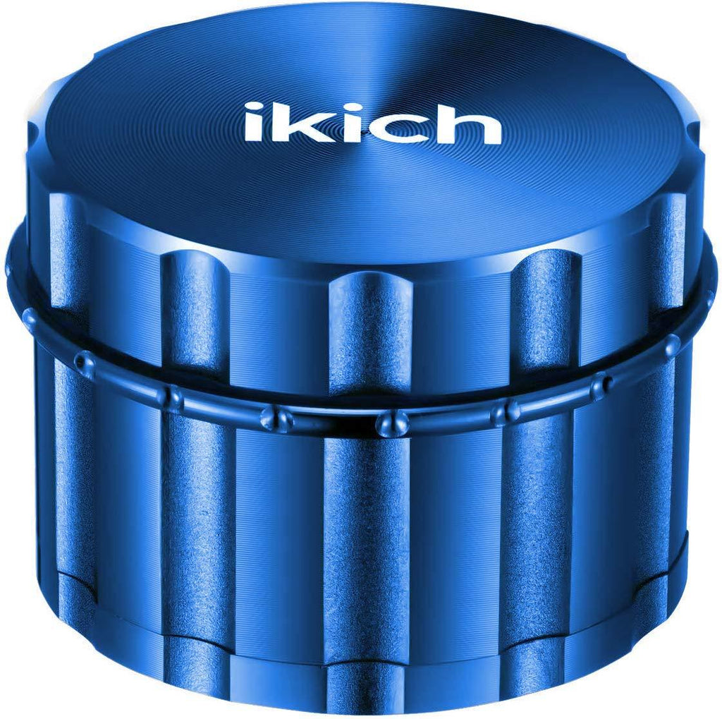 IKICH Echte Magnetisch Kräutermühle, 4 Stück, 2,16" Gewürzmühle mit Pollenfalle Reinigungs-Scaler 54 Scharfe Mahlzähne zum Mahlen von Kräutern, Gewürzen, Teeblättern, Zinklegierung, Blau