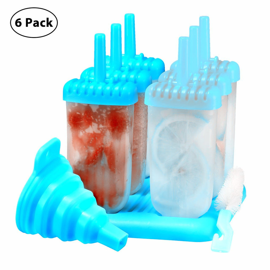 Moldes para Heladas IKICH, Moldes de Carámbnos con Embudo de Silicona, 6 Fabricantes de Paletas Heladas, LFGB y Libre de BPA, con Cepillo de Limpieza y Embudo Plegable, Apto para Lavavajillas