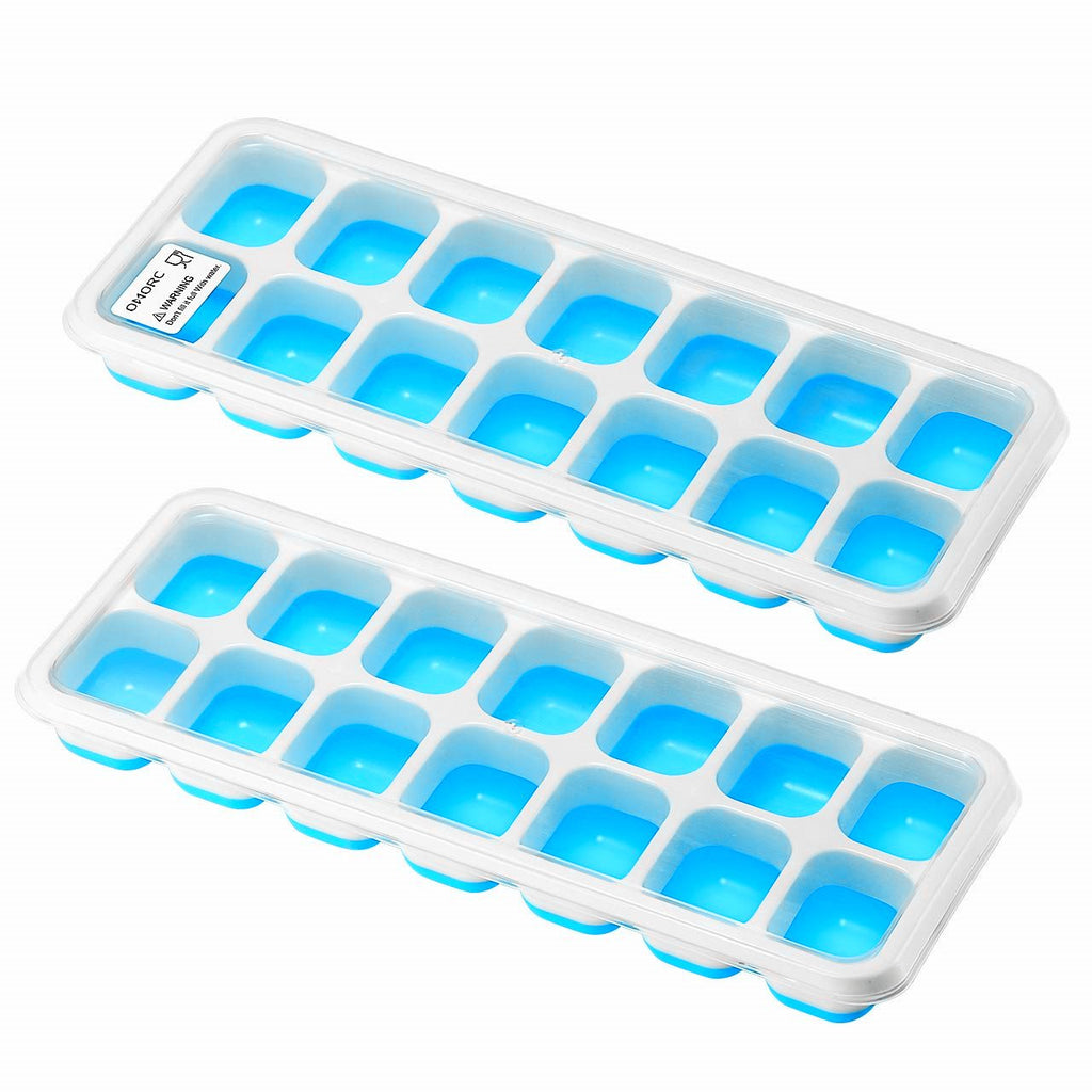 IKICH Ice Cube Trays 2 Packs, Easy-Release Silicone and Flexible 14-Ice Trays with Spill-Resistant Removable Lid, BPA Free LFGB Certified, Stackable Durable and Dishwasher Safe