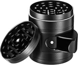 IKICH Spice Herb Grinder【Upgraged Version】 4-Layer 3-Chamber Tobacco Herb Grinder, 4-Piece 2" Heavy Duty Anodized Aluminum with Cabinet Door, 54 Sharper Teeth Cleaning Scraper, Black
