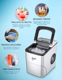 Macchina Del Ghiaccio IKICH, Macchina per il Ghiaccio, 9 Cubetti di Ghiaccio in 6-12 Minuti, 12kg, Fabbricatore di Ghiaccio 2 Formati, 150W, Non necessita di impianto idraulico, Ice Maker Machine