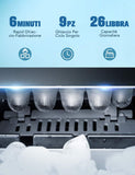 Macchina Del Ghiaccio IKICH, Macchina per il Ghiaccio, 9 Cubetti di Ghiaccio in 6-12 Minuti, 12kg, Fabbricatore di Ghiaccio 2 Formati, 150W, Non necessita di impianto idraulico, Ice Maker Machine