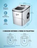 Macchina Del Ghiaccio IKICH, Macchina per il Ghiaccio, 9 Cubetti di Ghiaccio in 6-12 Minuti, 12kg, Fabbricatore di Ghiaccio 2 Formati, 150W, Non necessita di impianto idraulico, Ice Maker Machine
