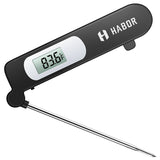 Habor Digital Meat Thermometer, Cooking Temperature Kitchen Instant Read Sensor with Largre LCD, Folding Long Probe for BBQ Grill Smokers Chicken Turkey Cake Brewing Milk, Black