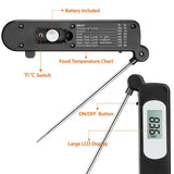 Habor Digital Meat Thermometer, Cooking Temperature Kitchen Instant Read Sensor with Largre LCD, Folding Long Probe for BBQ Grill Smokers Chicken Turkey Cake Brewing Milk, Black