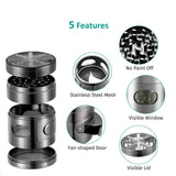 IKICH 2.4'' Spice Herb Grinder with Visible Window, Hollow-carved Design and Chamber Door for Kitchen and Outdoor