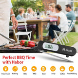 Habor Digital Meat Thermometer, Cooking Temperature Kitchen Instant Read Sensor with Largre LCD, Folding Long Probe for BBQ Grill Smokers Chicken Turkey Cake Brewing Milk, Black