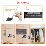 Habor Digital Meat Thermometer, Cooking Temperature Kitchen Instant Read Sensor with Largre LCD, Folding Long Probe for BBQ Grill Smokers Chicken Turkey Cake Brewing Milk, Black