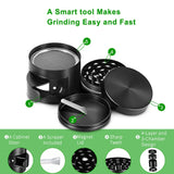 IKICH Herb and Spice Kitchen Grinder with Pollen Catcher, 4-Piece 2" Heavy Duty Anodized Aluminum with Scrapper and Easy Access Window