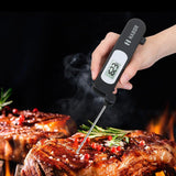 Habor Digital Meat Thermometer, Cooking Temperature Kitchen Instant Read Sensor with Largre LCD, Folding Long Probe for BBQ Grill Smokers Chicken Turkey Cake Brewing Milk, Black