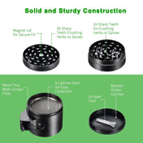 IKICH Herb and Spice Kitchen Grinder with Pollen Catcher, 4-Piece 2" Heavy Duty Anodized Aluminum with Scrapper and Easy Access Window