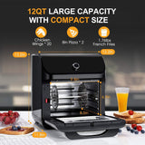 IKICH Air Fryer Oven, 12QT 1500W Electric Large Hot Air Fryer, 10+7 Presets & Cooking Modes, w/LED Touchscreen, Dehydrator & Rotisserie with Skewer Rack, Removal Tool, Cookbook