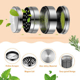 IKICH Spice Herb Grinder, 4 Piece 2" Grinder with Pollen Scraper, 4-in-1 Premium Zinc Alloy Spice Herb Grinder with Razor-sharp Teeth and Pollen Catcher (Nickel Black)