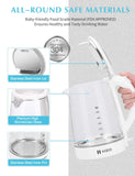 Habor 1.7L 1500W Electric Glass Kettle with Visible Blue Lights Bright Glass Body, Auto Shut-Off Boil-Dry Protection, White
