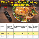 Habor Rechargeable Meat Thermometer, IPX7 Waterproof Candy Thermometer, 3Seconds Instant Read with Sensitive Touchable Button for Home Kitchen Food Turkey Milk Outdoor BBQ Grill Smoker Milk Yogurt