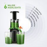 Slow Juicer, IKICH 64RPM Golden Ratio Speed Slow Masticating Juicer with Juice Recipes , 200W Quiet Efficient Motor, Reverse Function, BPA-Free, FDA Approved, Cold Press Juicer with Safe Lock, Brush
