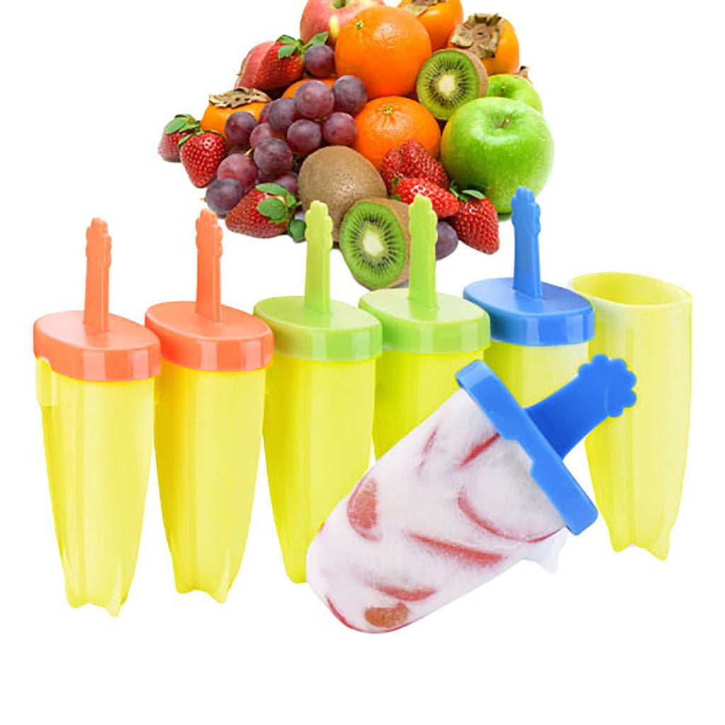 Ice Lolly Moulds, IKICH Popsicle Maker Set, 6 Ice Lolly Moulds and Sticks Silicone, LFGB Certified BPA Free Ice Cream Moulds with Non-Spill Lid Reusable Ice Pop Mould for Kids Adults DIY Popsicle Mold