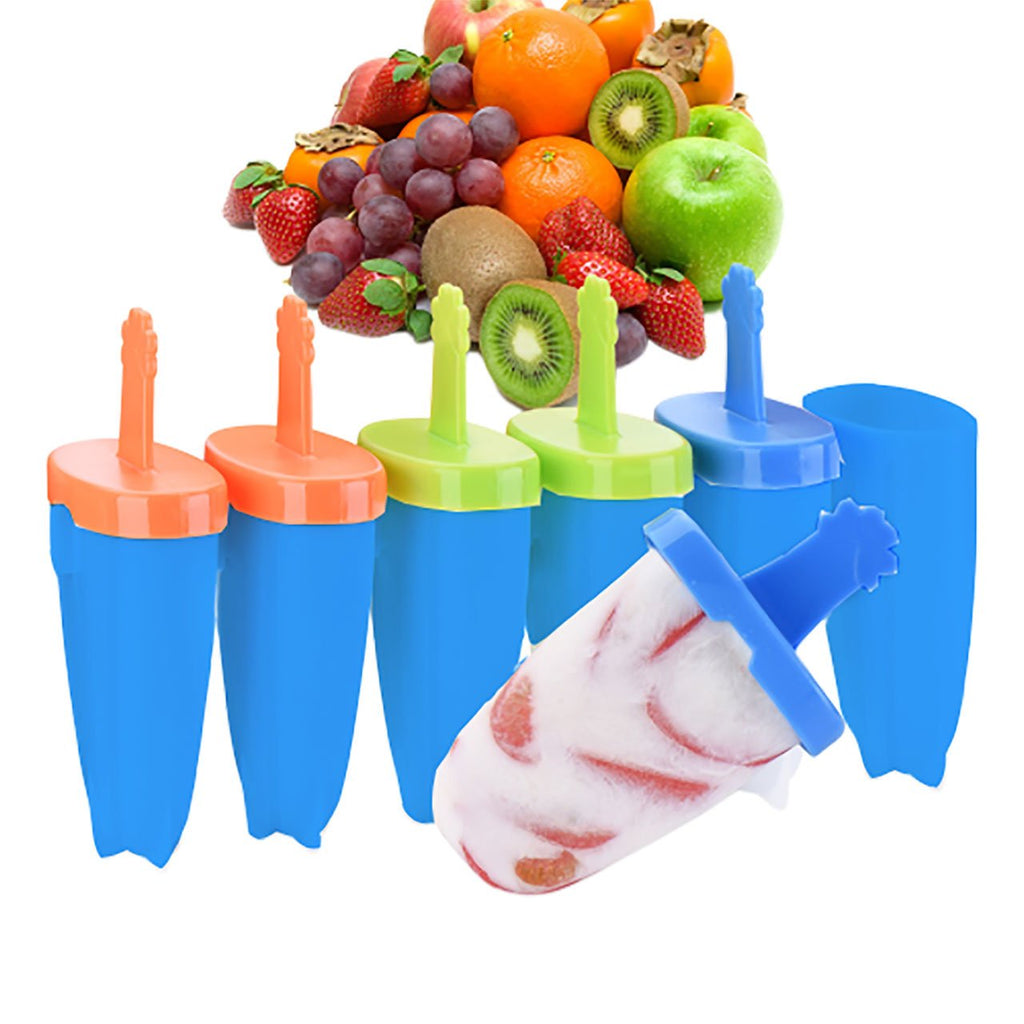 Ice Lolly Moulds, IKICH Popsicle Maker Set, 6 Ice Lolly Moulds and Sticks Silicone, LFGB Certified BPA Free Ice Cream Moulds with Non-Spill Lid Reusable Ice Pop Mould for Kids Adults DIY Popsicle Mold