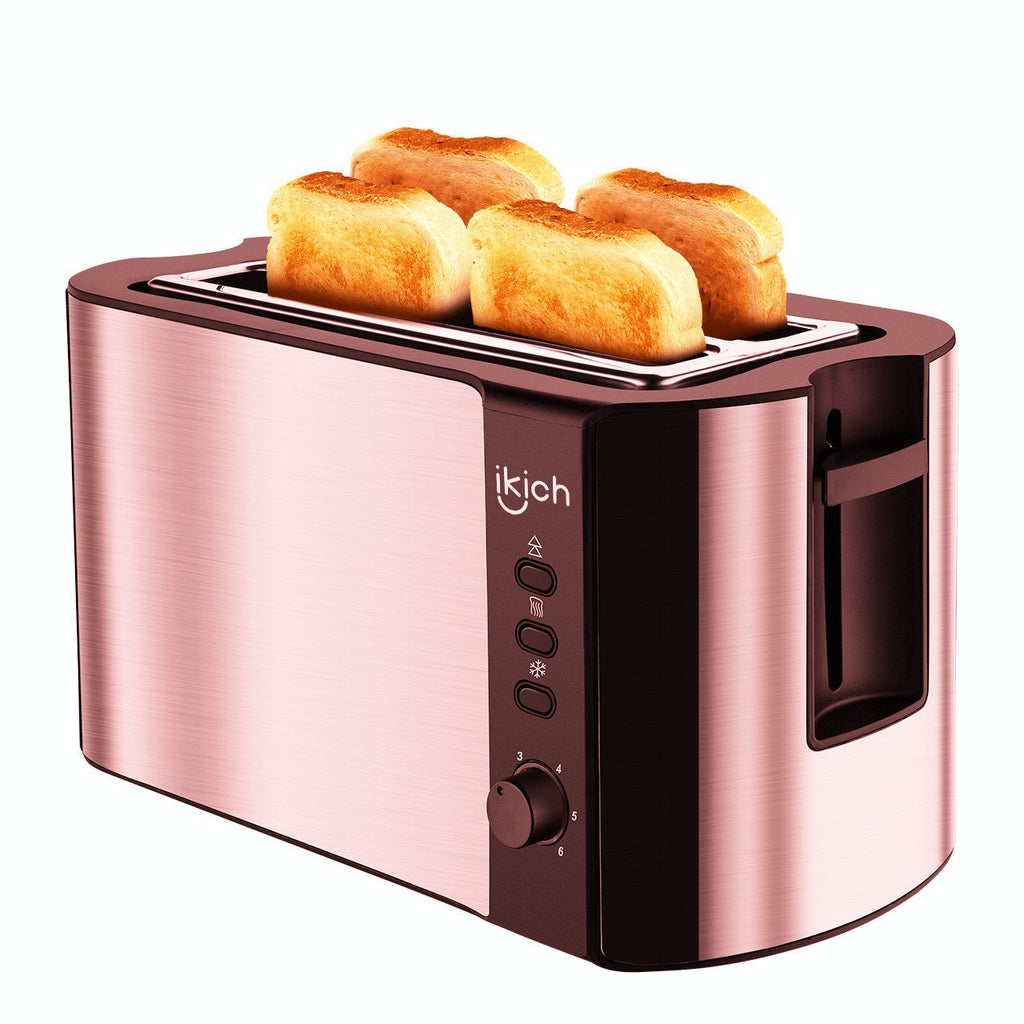 iKich 2 Slice Toaster Stainless Steel [Upgraded LCD Timer Display] Bagel Toaster (8 Bread Shade Settings, Bagel/Defrost/Reheat/Cancel Function, Extra Wide Slots, Removable Crumb Tray, 900W, Red)